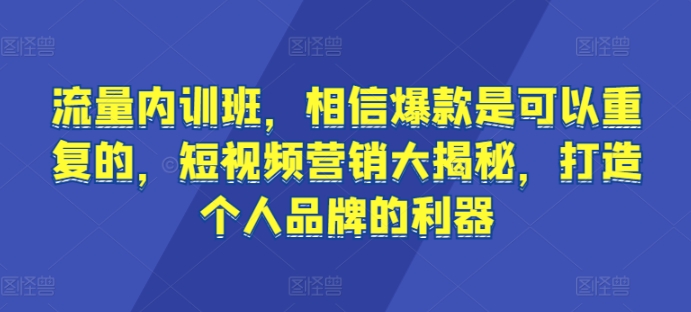 3148、流量内训班，相信爆款是可以重复的，短视频营销大揭秘，打造个人品牌的利器-知识学院